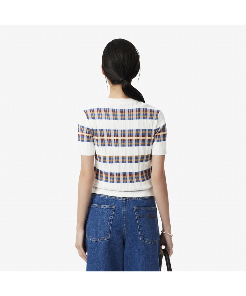 LACOSTE Women'S Pleated Rib Knit Short Sleeve Sweater Af7961-55N 6Qi