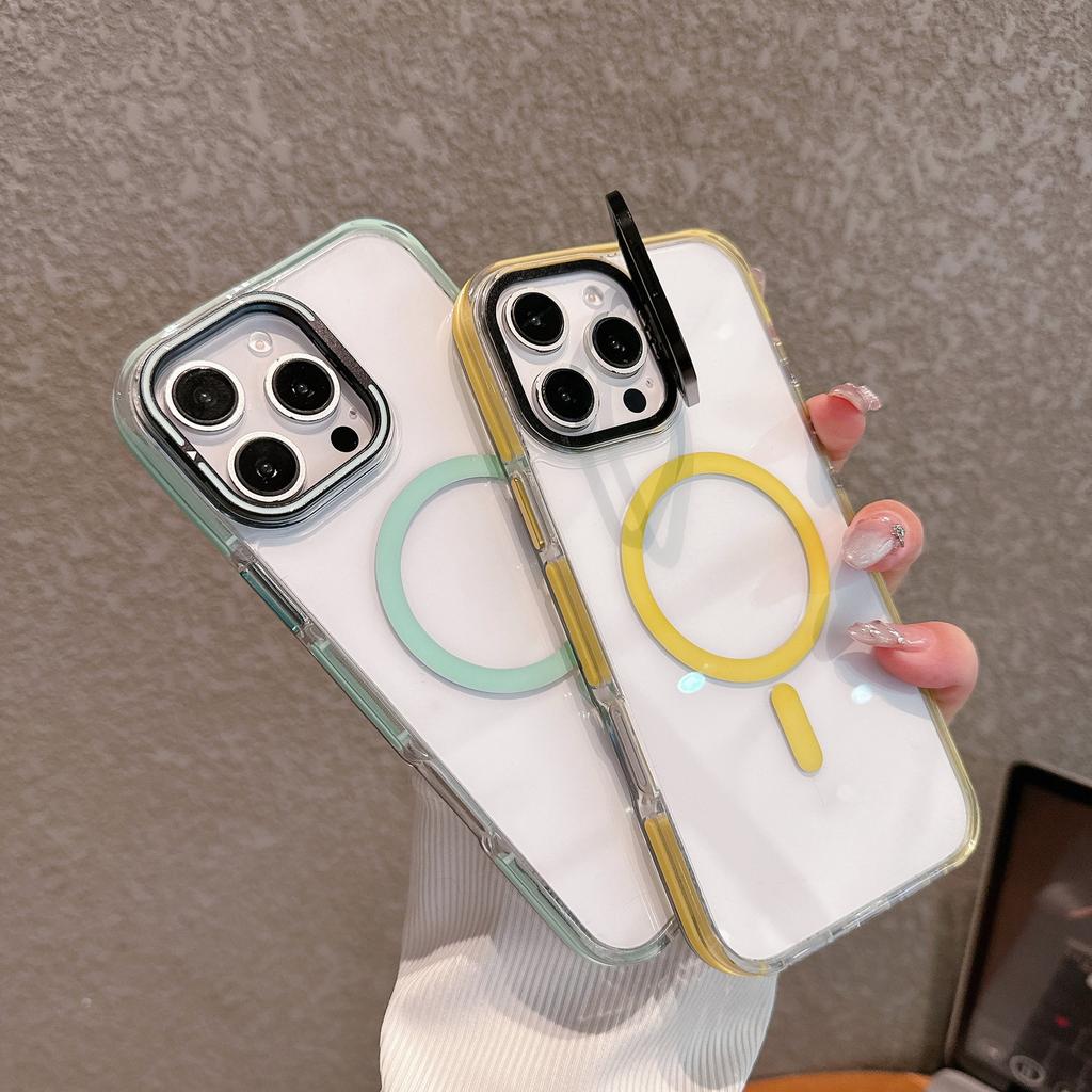 Applicable To IPhone16 Magnetic Transparent Acrylic Mobile Phone Case Apple 15 ProMax Lens Bracket Protection Case
