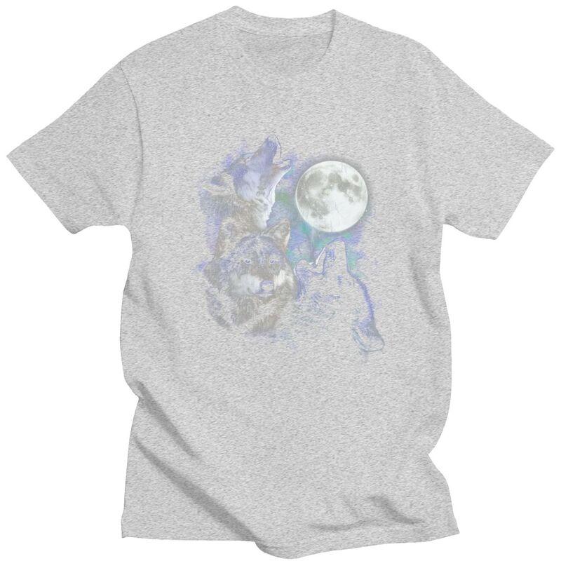 Wolves Howling At The Moon T Shirts Unisex Short Sleeve Tshirts Streetwear Graphic Tee 100 Cotton Loose Oversized Clothing