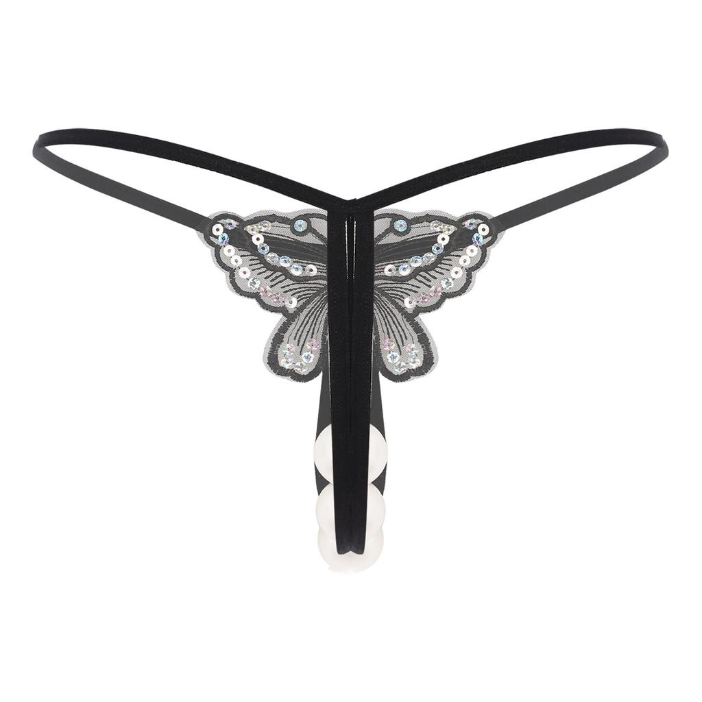 Dámske G-Stringové nohavičky s perličkami Dizajn s umelými perlami Tenký pás Otvorený rozkrok T-späť Provokatívne tangá