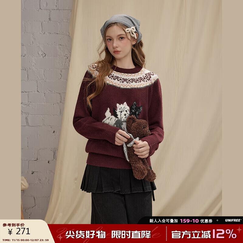 

UNIFREE Women s Fair Isle Puppy Jacquard Pullover Sweater M
