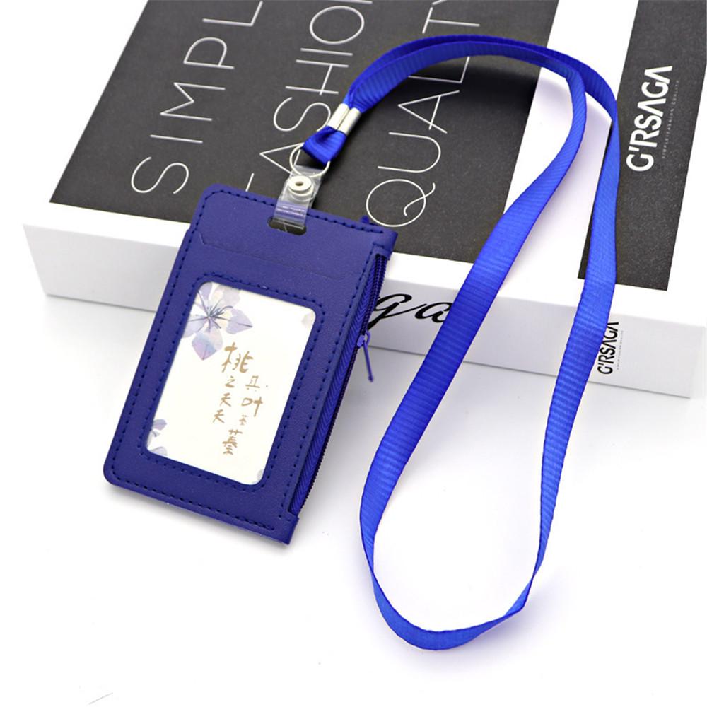Simple Student Kids Lanyard Card Holder Slim Wallet Boys Pu Id Certificate Bus Door Credit Card Bag for Girls Zipper Coin Purses