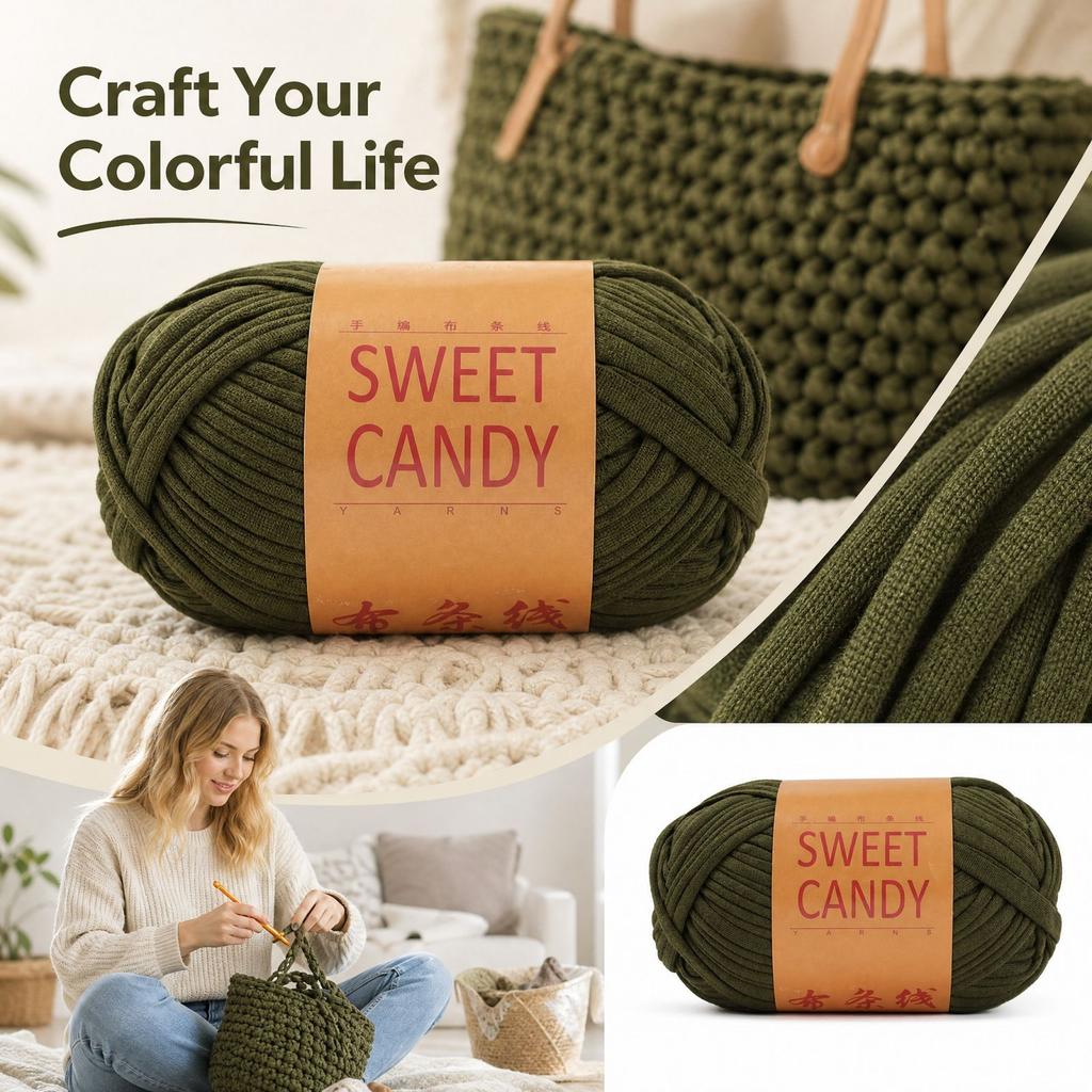 T-Shirt Yarn for Crochet and Hand Knitting, Large Skein for Slippers and Bags, DIY Supplies, 6 Colors