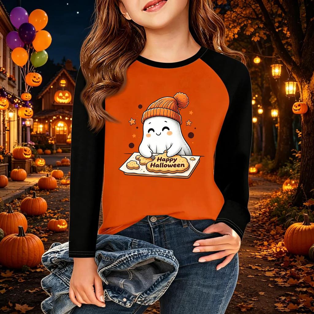 Kids' Halloween Printed Long Sleeve Neck T-Shirt for Casual Wear