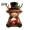 Winter Home Accents 2Pcs Christmas Highland Cow Figurines Resin Santa Reindeer Cow with Hat Ornaments Hot Cocoa Decor for Garden Tiered Tray Table