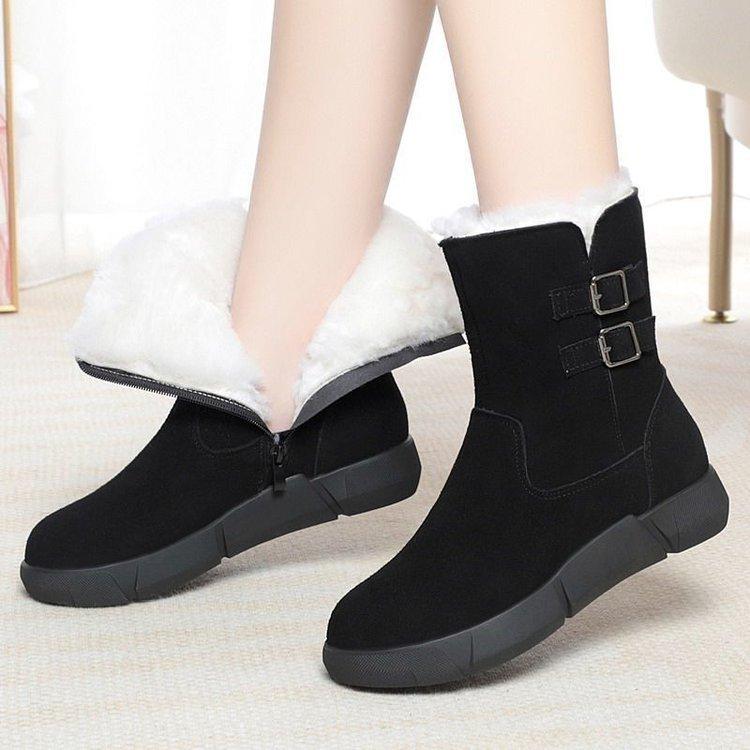 

Fashion medium tube snow boots women s 2025 winter new non-slip thickened large size short boots flat bottom velvet mother cotton shoes 35