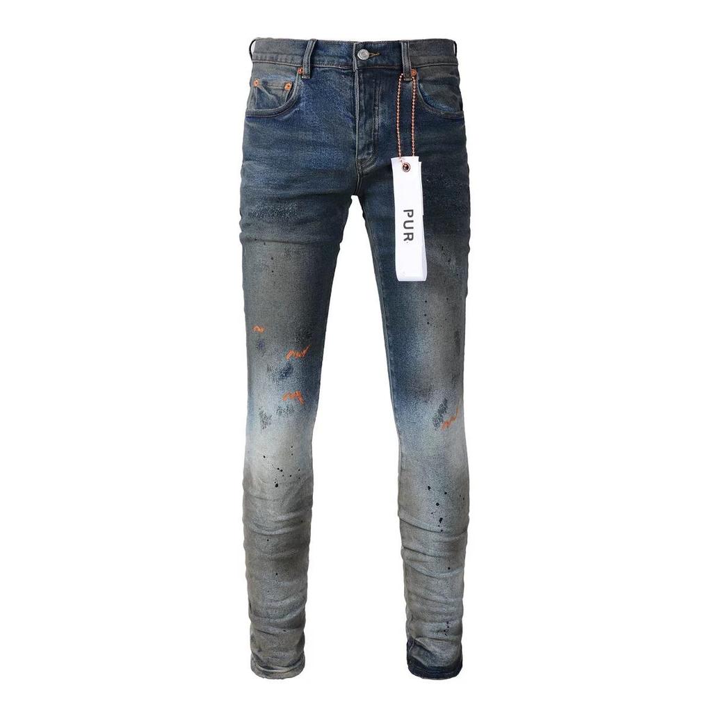 Punk Retro Blue Ripped Slim Fit Printed Men's Jeans