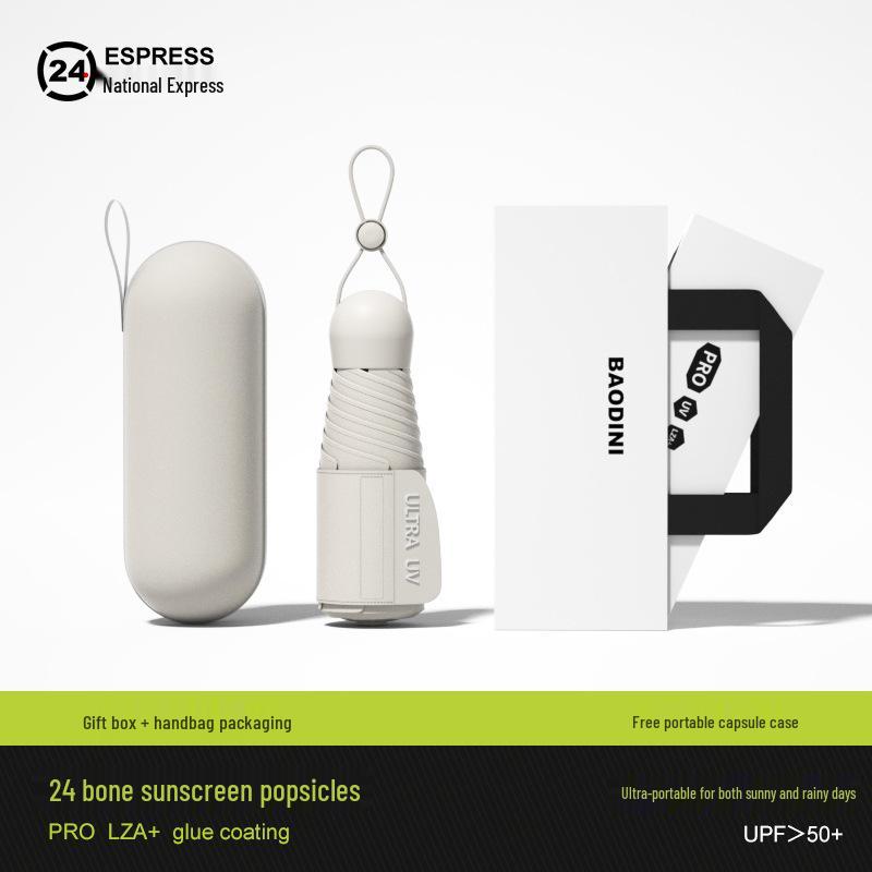 Compact Dual-Use Sun and Rain Umbrella with Black Glue Sunshade - Stylish Ladies' 5-Fold Capsule Design