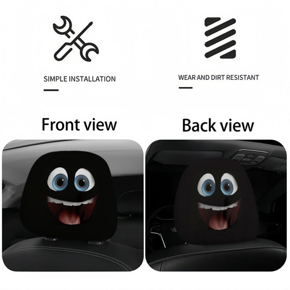 2Pcs Funny Face Expressions Car Pillowcase Exaggerated Car Seat Headcover Automobile Interior