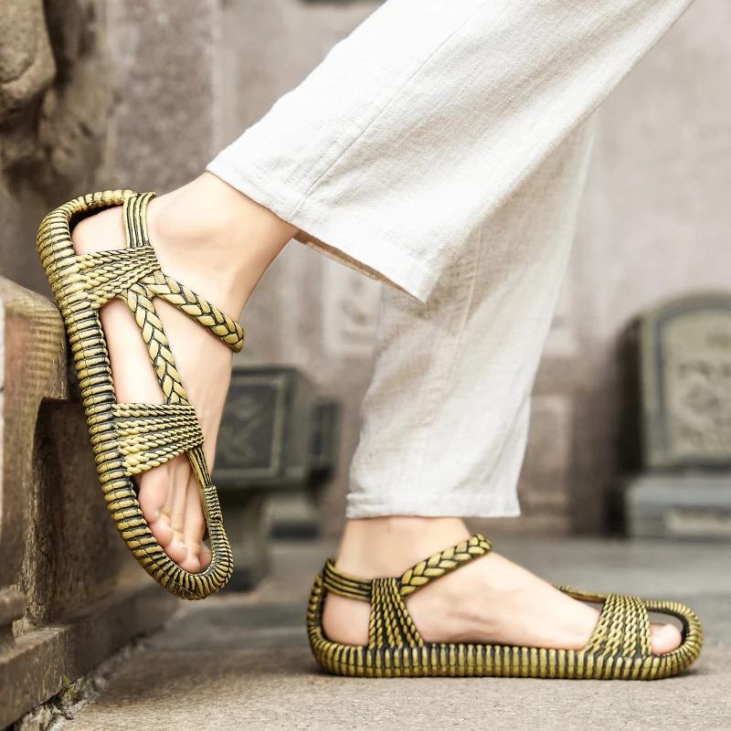 Men's Retro Lightweight Breathable Roman Sandals, Anti Slip Beach Oversized Sandals
