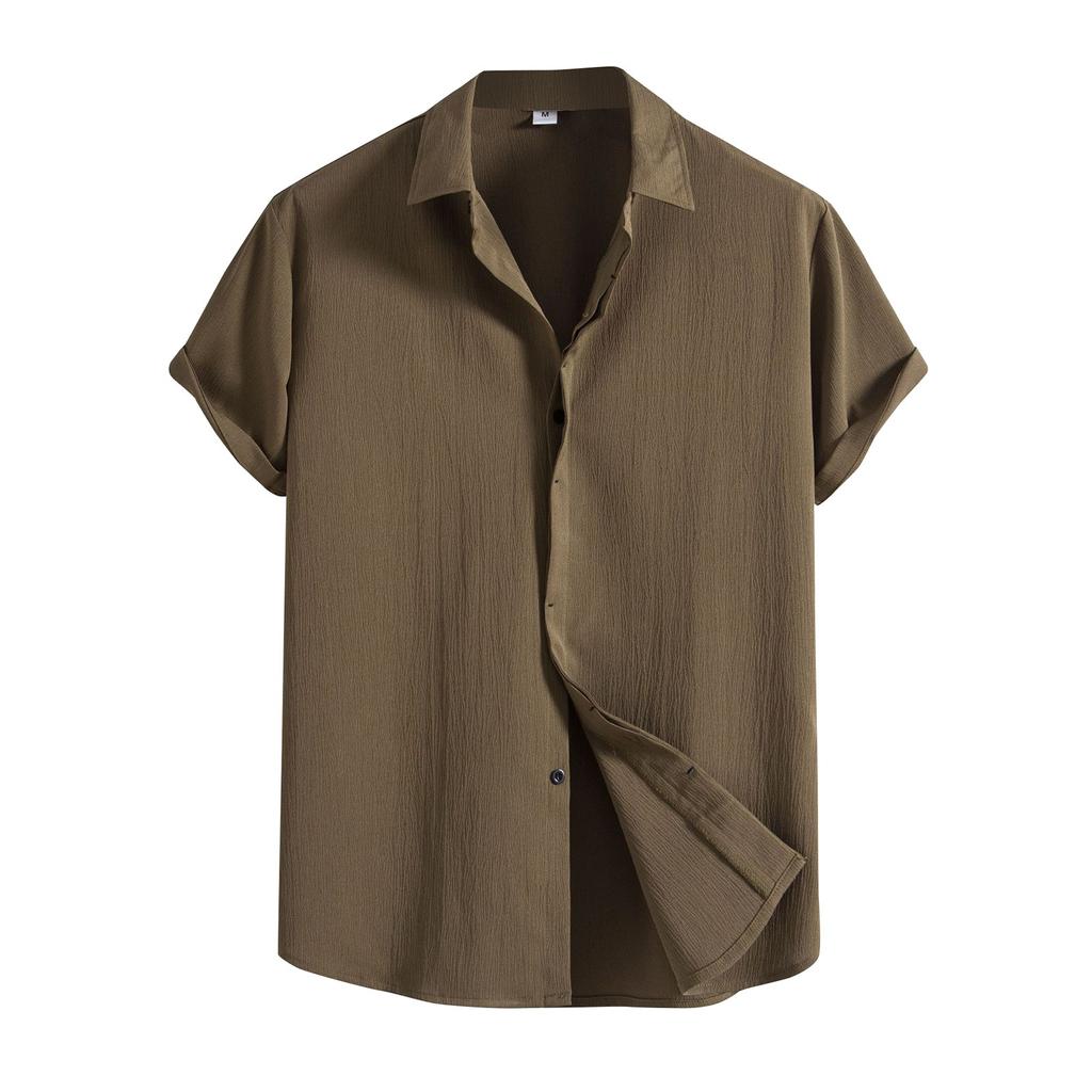 Chemise à manches courtes pour hommes, décontractée, couleur unie, ample, col rabattu, printemps été