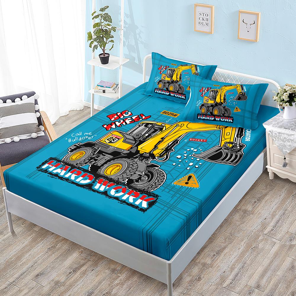 Three-Piece Cartoon Excavator, Mattress, Mattress Cover, Mattress Protective Cover, Non-Slip Sheet All-Inclusive.