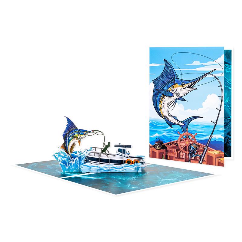 Handmade 3D Pop-up Sailfish Greeting Card - Unique Paper Carving Design