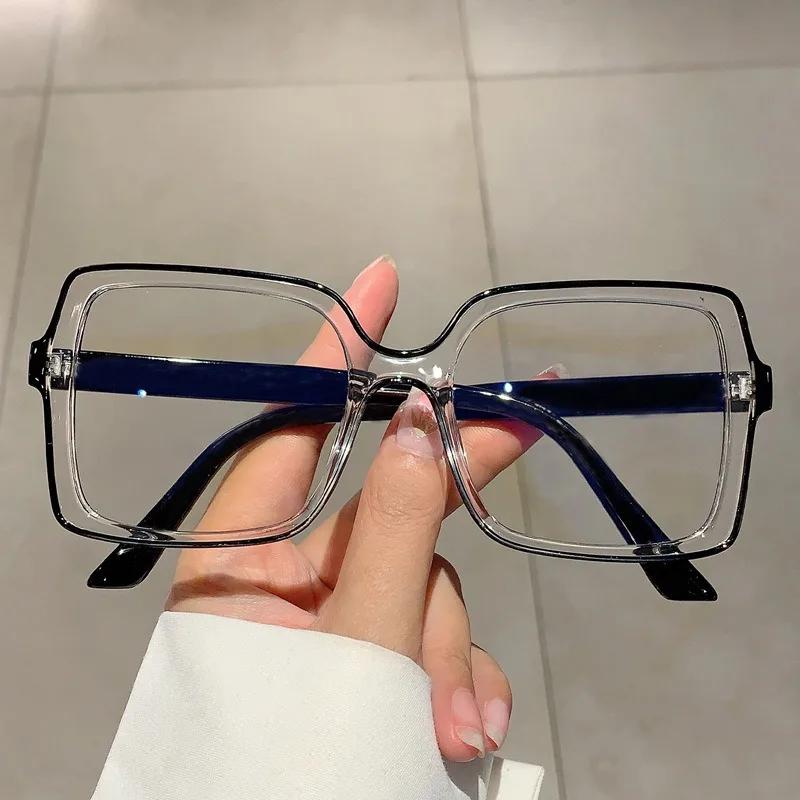 Large Square Frame Clear Lens Glasses Color Block Fashion Decorative Glasses Computer Spectacles For Women Men hombre