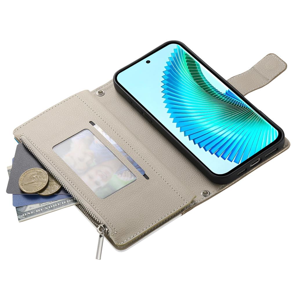 For Honor 90 Case Zipper Wallet Color Splicing Leather Flip Phone Cover with Straps