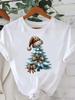 (Asian Size) Watercolor Cute 90s Short Sleeve T-shirts  Print Merry Christmas O-neck Women's Top New Year T Clothing Fashion Holiday Graphic Tee
