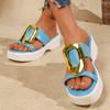 Women's Platform Slide Sandals with Large Gold Buckle Open Toe Thick Sole Casual Beach Shoes