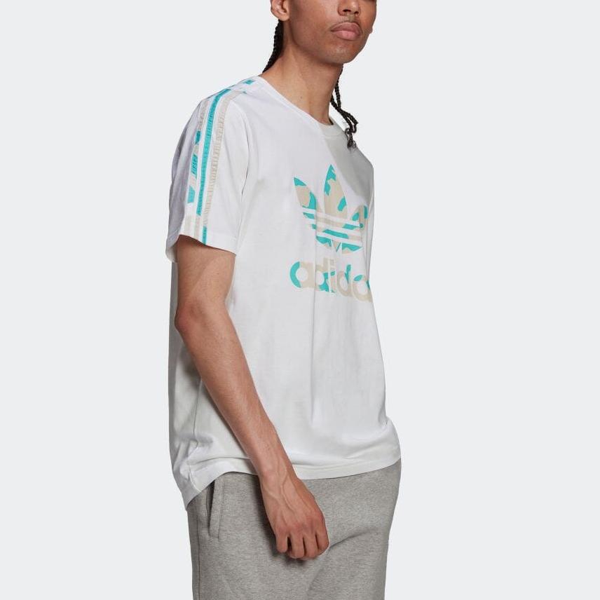 Adidas Originals Trefoil Camouflage Pattern Logo Stripe Padded Short Sleeve T-Shirt Men Tops White HF4892