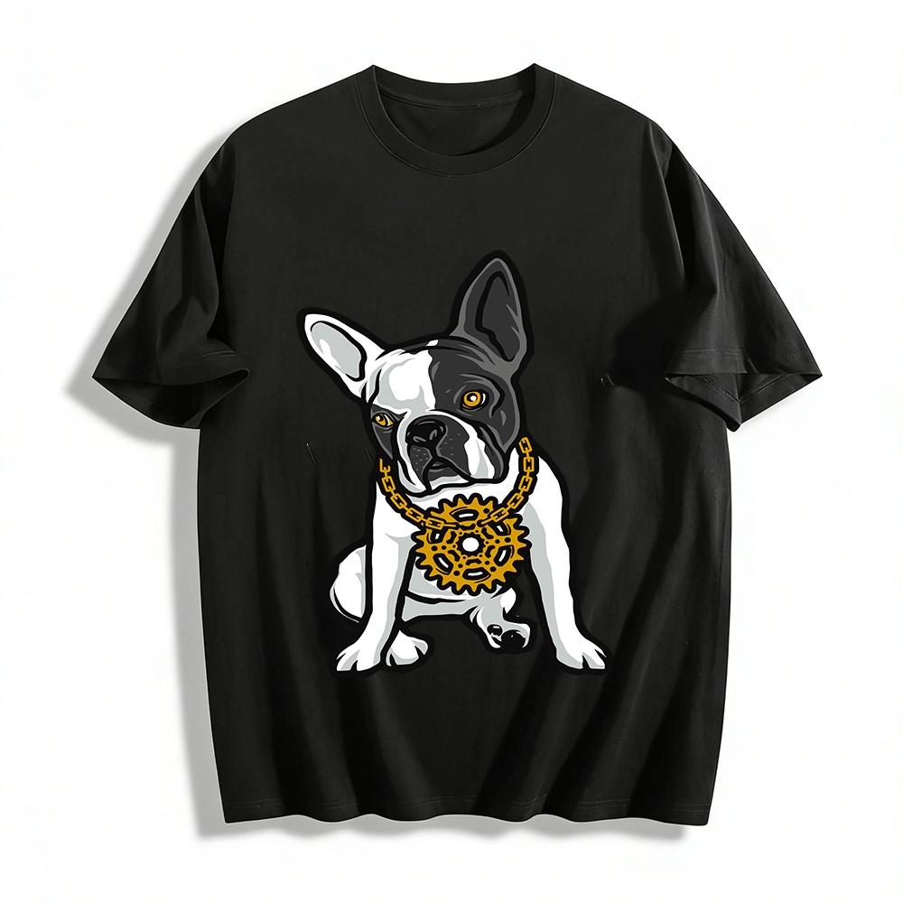 Street Style French Bulldog Gear Necklace Print Casual T-Shirt Pure cotton T-shirt XXS