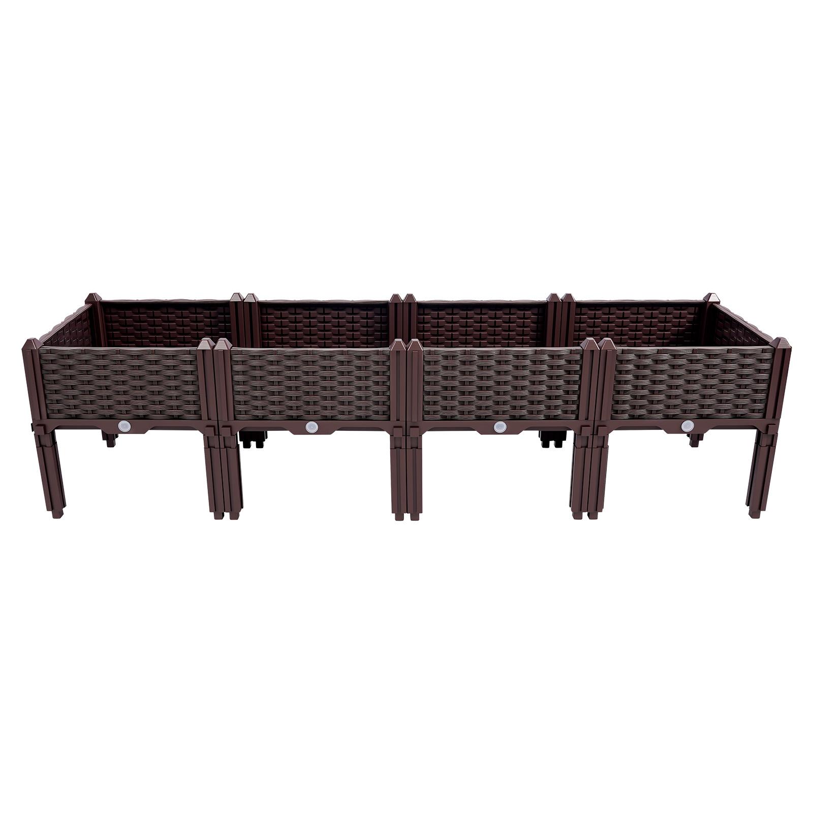4 Tier Raised Garden Bed Planter Box PP Plastic Elevated Vegetable Flower Herb Grow Box for Patio Balcony Backyard коричневый