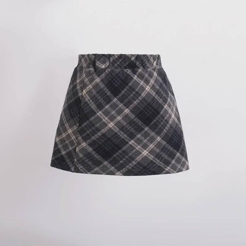 2025 Autumn/Winter Girls' High Waist Wool Plaid Skirt, Korean-Style Fashionable Slimming Short Skirt