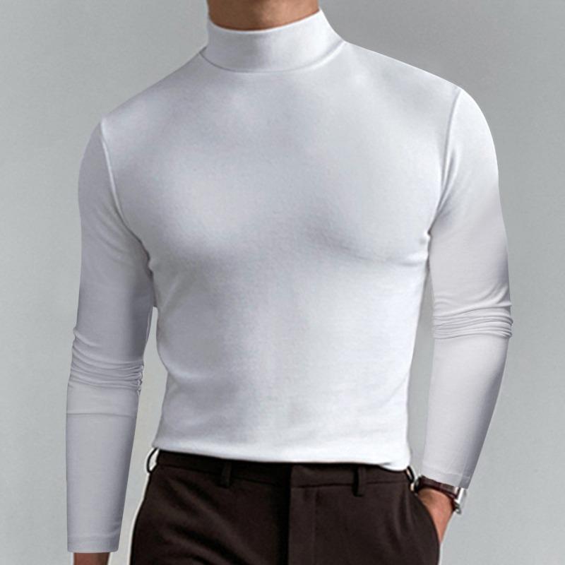 

Men Mock Neck Long Sleeve T Shirt Solid Color Slim Fit Knit Top S белый