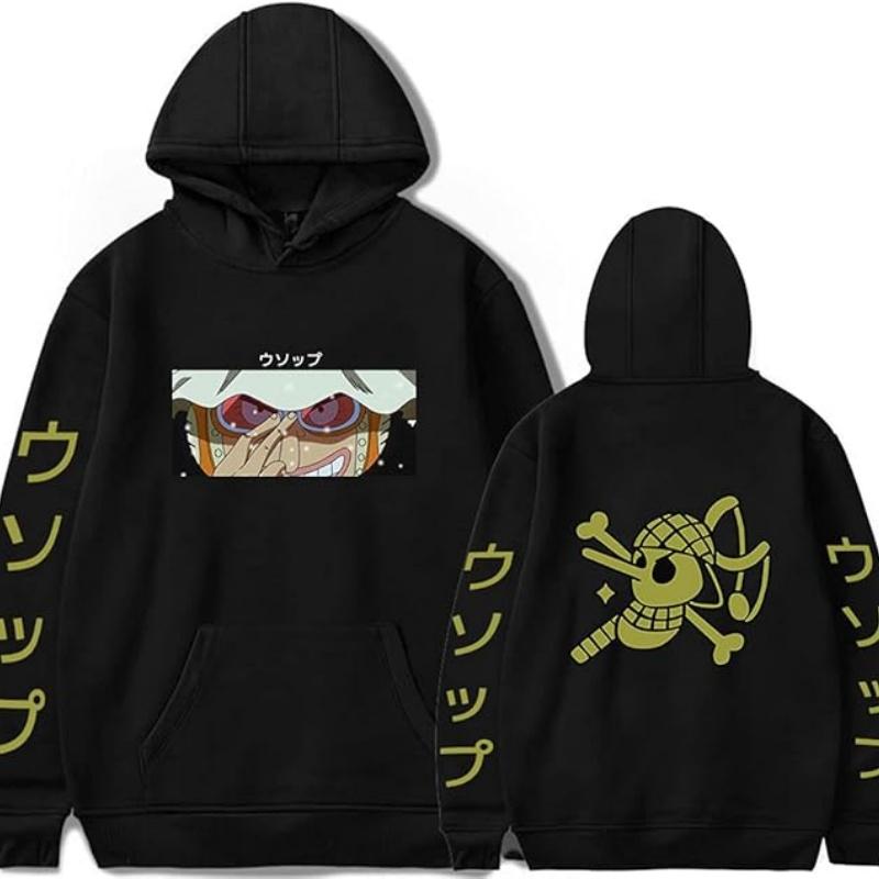 WINKEEY Men's Hoodie Japanese Anime Character Print Cosplay Sweatshirt Luffy Zoro Pullover, Black Usopp
