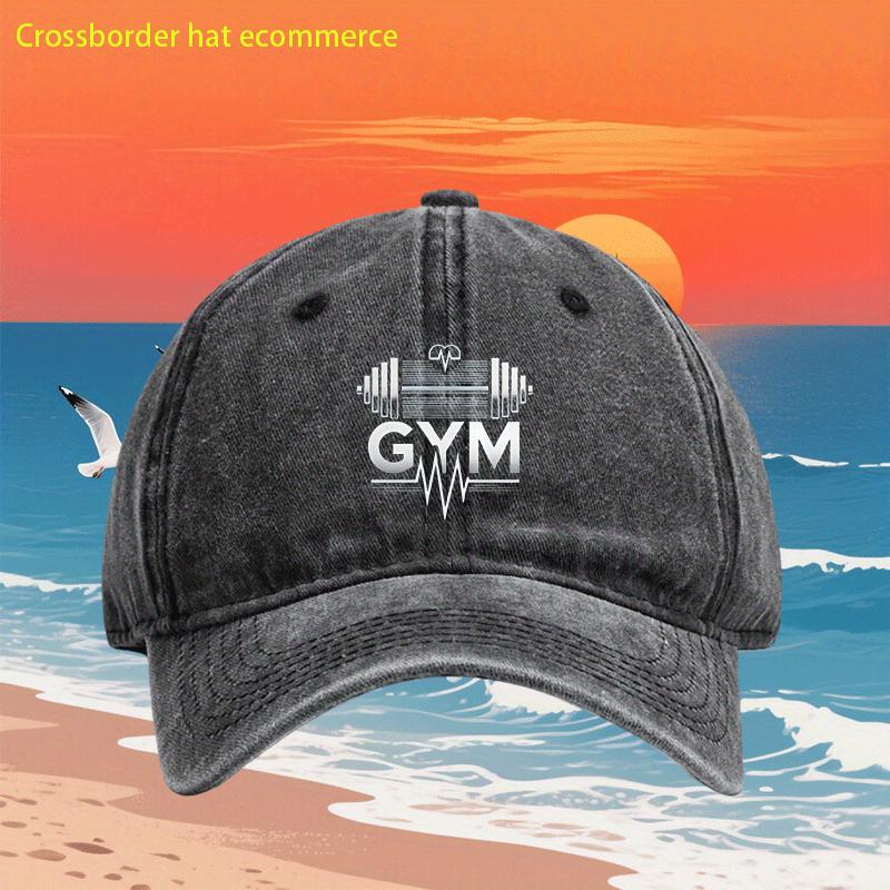 Gym Workout Barbell Heartbeat Print Vintage Baseball Cap Unisex Adjustable Casual Beach Hat