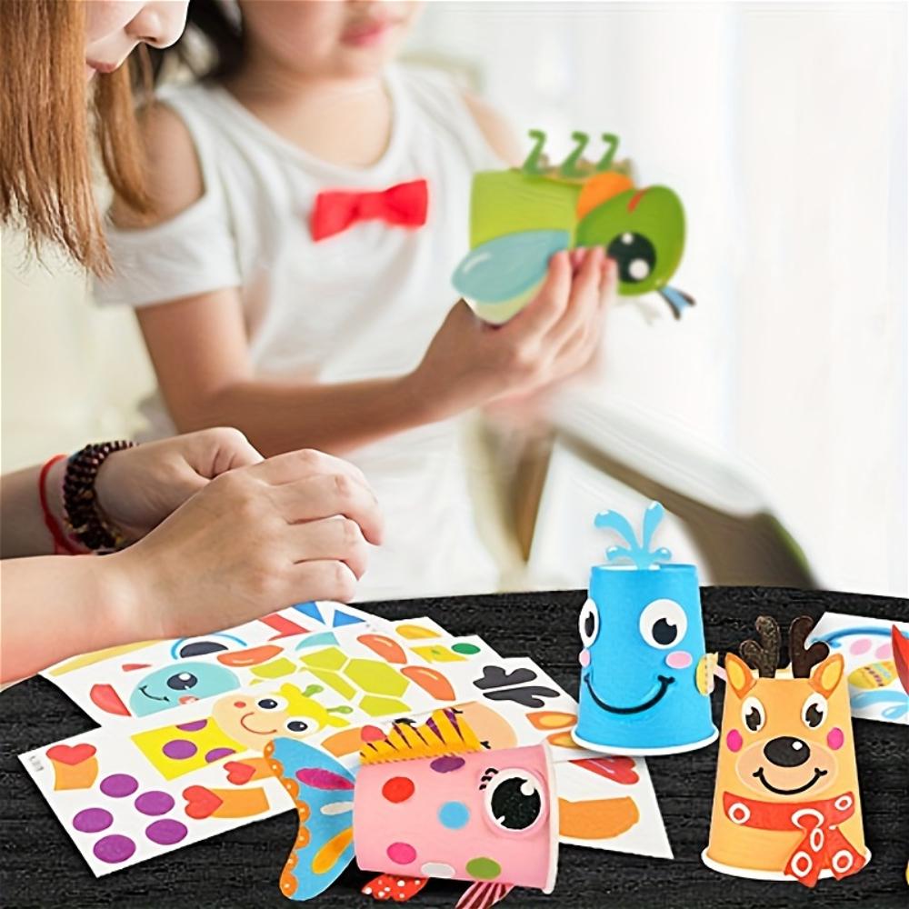 Montessori Kid Handy DIY Craft Kit, Creative Paper Cup Art for Preschoolers, Infant Kindergarten Paper Cup Sticker Puzzle Toys