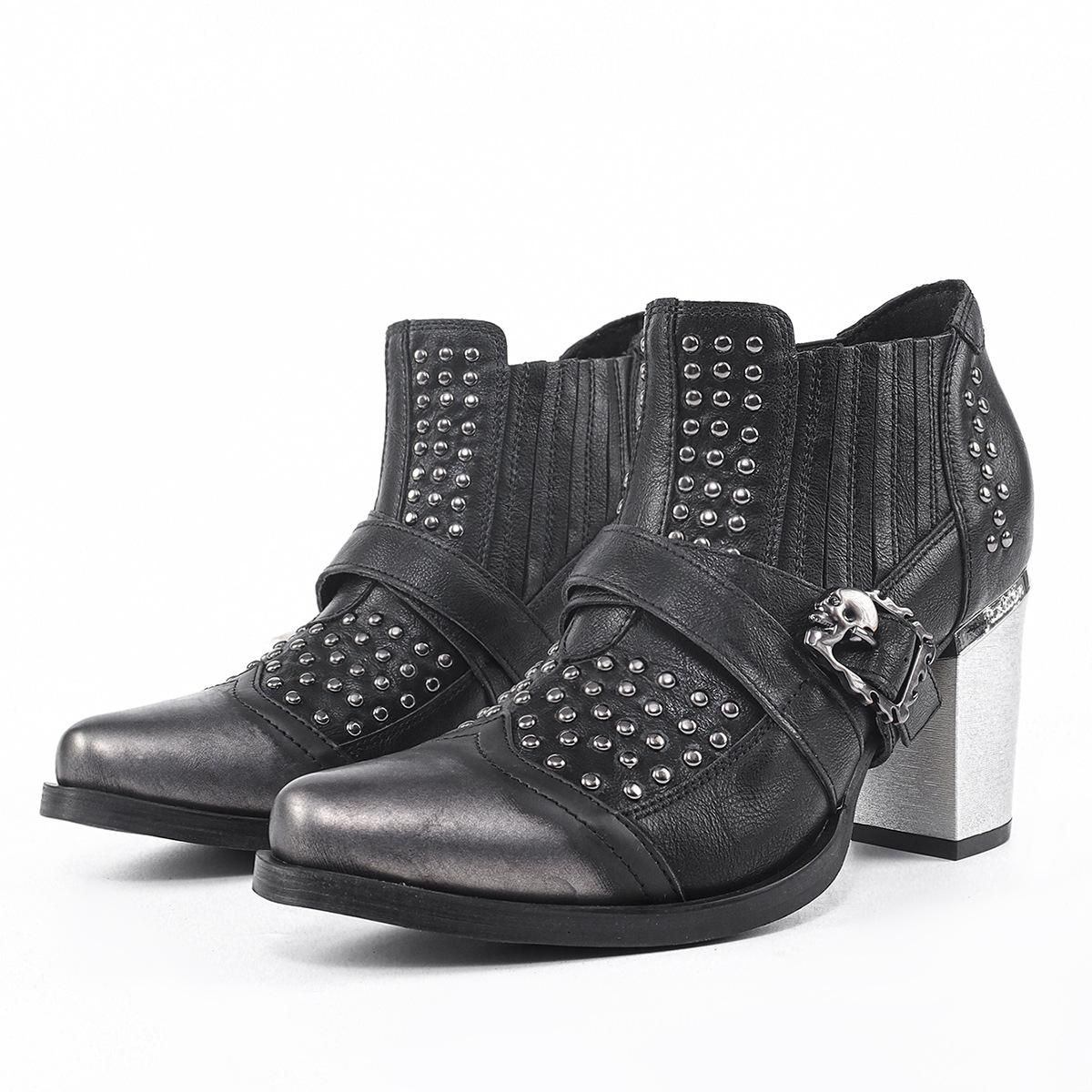 

Fashion Men s Women s Fashion Short Boots Mens Womens Willow Nails Thick High Heels High-top Boots High Quality Knight Boots Botas Mujer 35