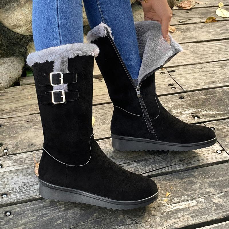 Fashion Shoes for Women Winter Warm High Fur Boots 2025 Snow Shoes for Women Mid-calf Plush Snow Boots Zip Fashion Botas De Mujer