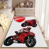Area Rug, Ducati Red Motorcycle Rider Cartoon Illustration Two Bikes Logo Print, Man Cave Decor, Non-Slip Mat