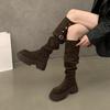 Korean Version of Casual Platform Boots Children's Sleeve Round Head 2025 Autumn New Thick Heel Knee Knight Women's Boots