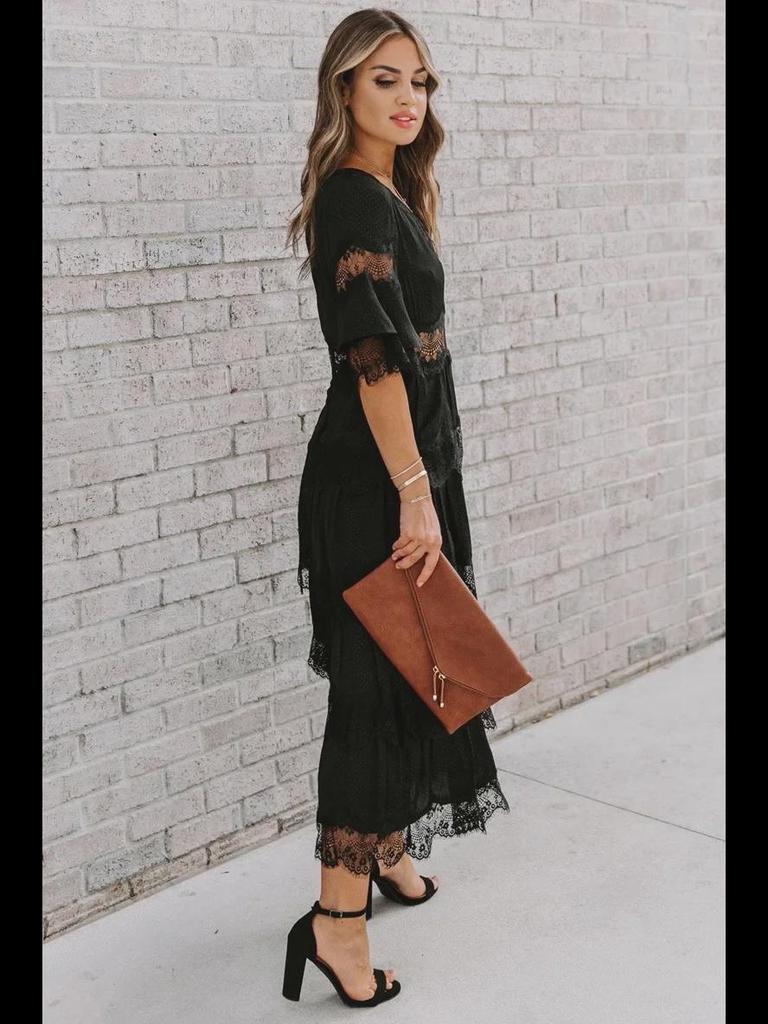 2021 Jaro & Léto Evropsko-americké Šaty s Hlubokým Výstřihem do V z Tylové Krajky