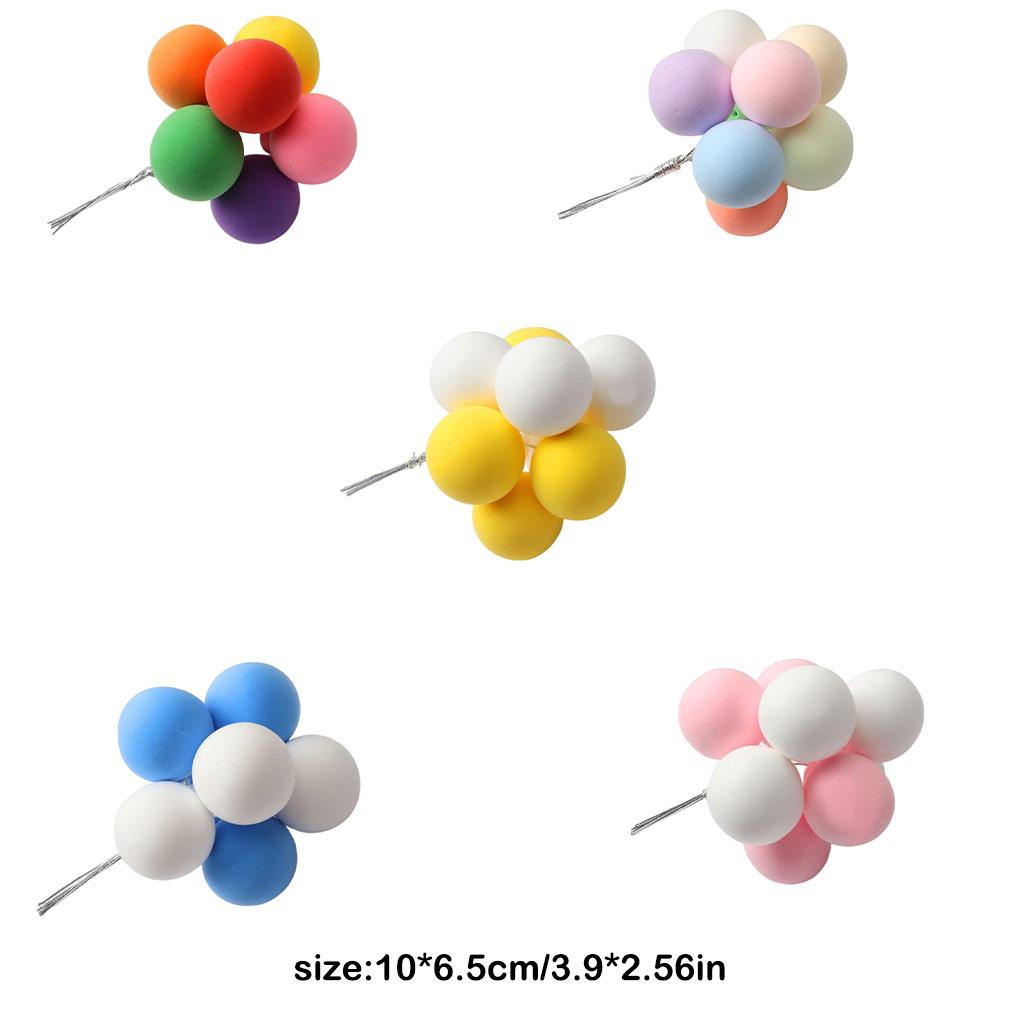 8Pcs Colorful Ball Bundle Clay Balloon Cake Topper Wedding DIY Cupcake Flag Birthday Party Anniversary Shower Supply