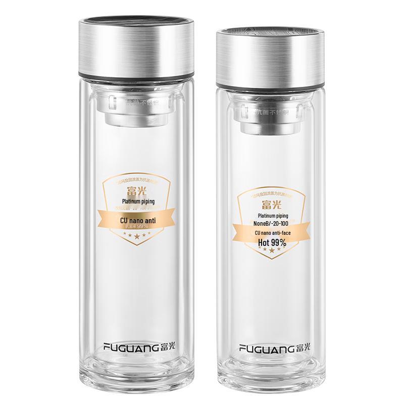 FUGUANG 400ML Antibacterial Double-Wall Glass Tea Tumbler