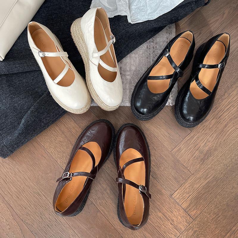 Autumn height increase Mary Jane shoes women's round head Mori women's muffin shallow mouth single shoes casual small wedge heel women's shoes