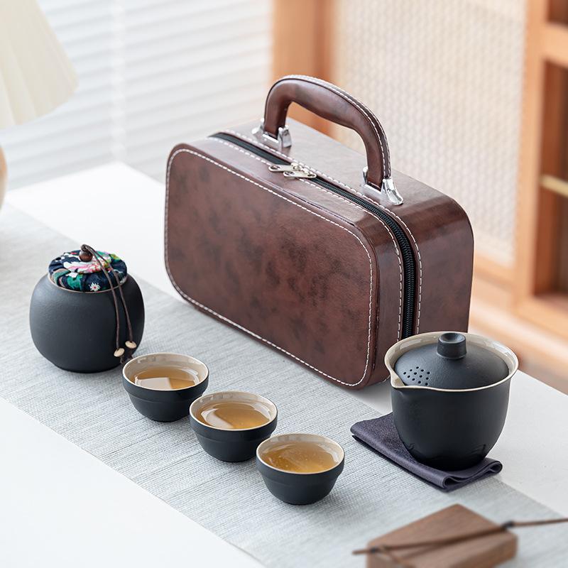 Travel tea set Small set Outdoor Kung Fu tea set Ceramic teapot Portable