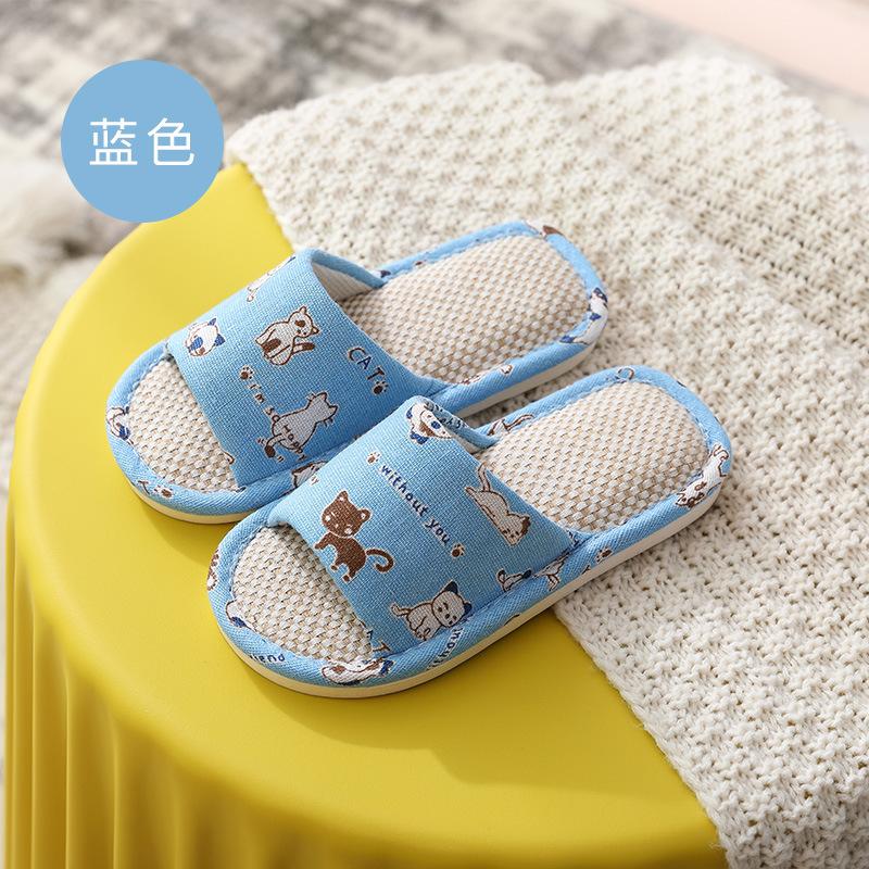 New Four Seasons Linen Slippers Children's Simple Cartoon Cute Boys and Girls Home Indoor Non-slip Sweat Absorption