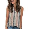 Women's Casual Fashion Summer Color Block Stitched Print Tank Top V-neck Sleeveless Button Top