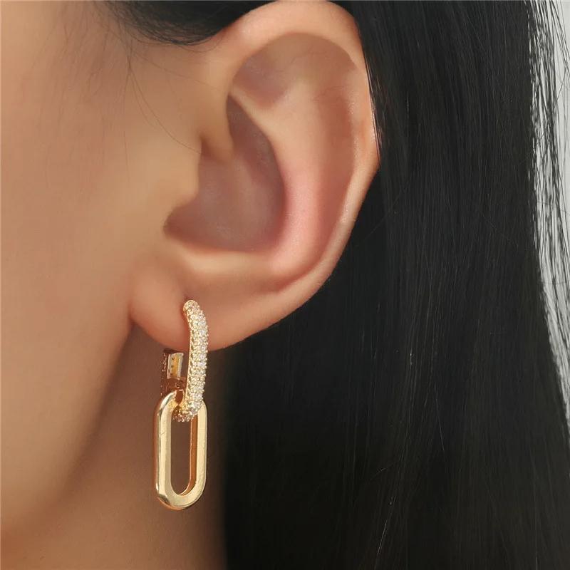 Classic Personality Two Section Double Link Drop Dangle Earrings for Women New Charm Geometry Gold Color Stainless Steel Jewelry