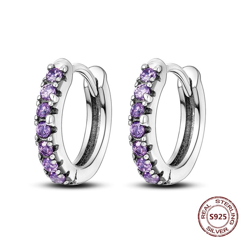 Purple Zircon Hoop Earrings 925 Silver U-shaped Liquid Metal Love Heart Fashion Earrings For Women Jewelry