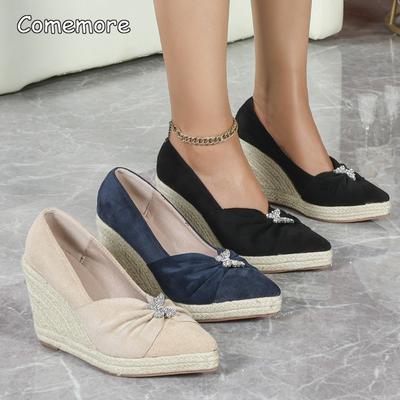 Sandálias Plataforma Femininas Novas Bico Fino Salto Anabela Sola Grossa Sandálias Espadrille Decorações de Borboleta Moda Zapatos De Mujer Tamanho 35