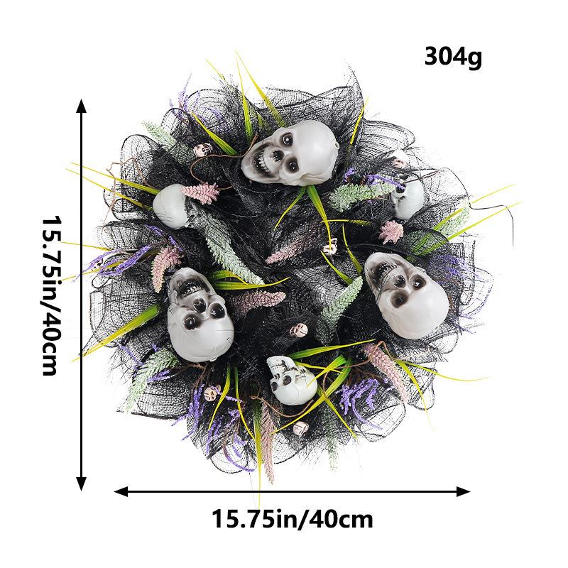 

Halloween Black Mesh Skull Wreath 2023 Wreath Ghost Party Decoration Props