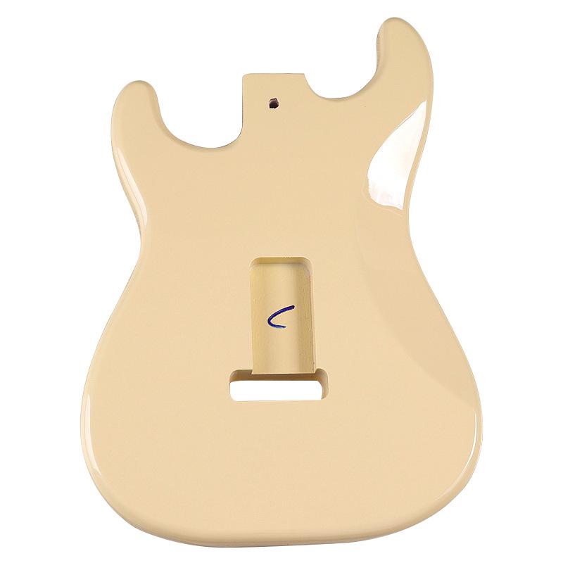 Lesklé krémově žluté tělo elektrické kytary z topolu se třemi single-coil snímači