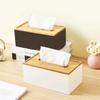 Japanese Style Bamboo Lid Tissue Box Holder - Plastic Desktop Organizer for Living Room, Bathroom, Office, Kitchen Storage
