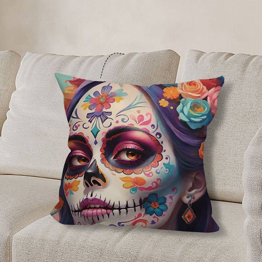 S-Skull Girl Catrina R-RoseS Pillow Case Pillow Case Living Room Sofa Cushion Cover Suitable For Home Bedroom Room Decoration