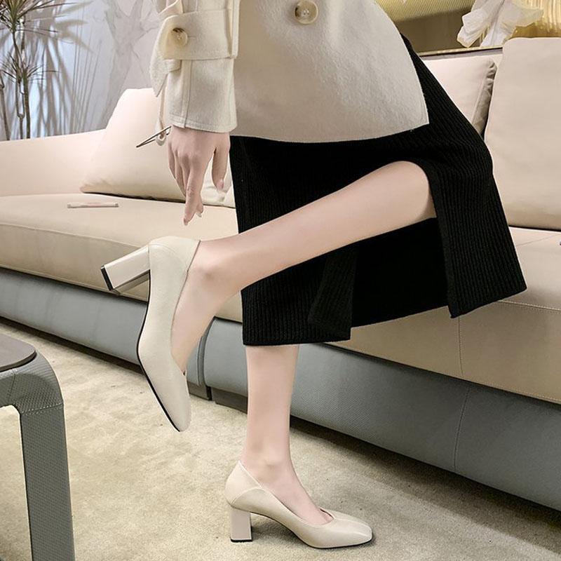 PU Leather Women Pumps High Heels Spring Square Toe Fashion Shoes Women Work Formal Shoes Elegant 2025 New zapatos mujer WSH4384