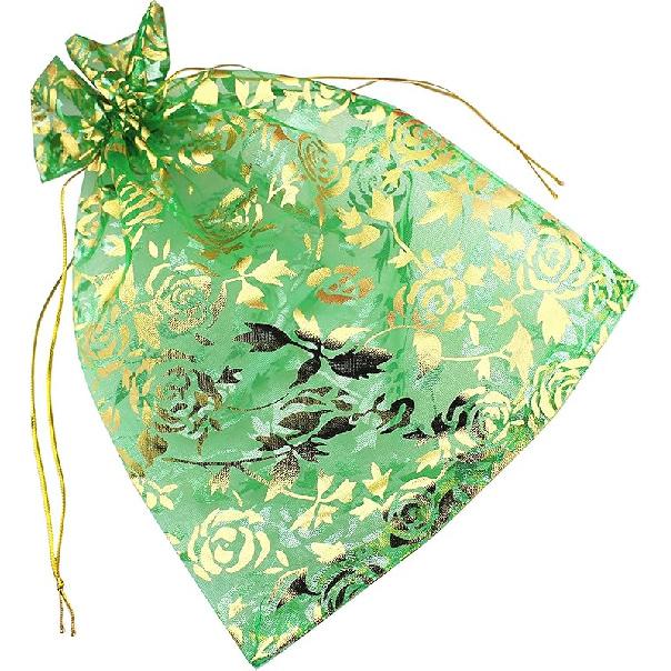 QIANHAILIZZ 100 Pack 7 x 9 Inch Drawstring Flower Heart Bags Organza Jewelry Gift Pouch Candy Pouch Drawstring Wedding Favor Bags (gold heart)