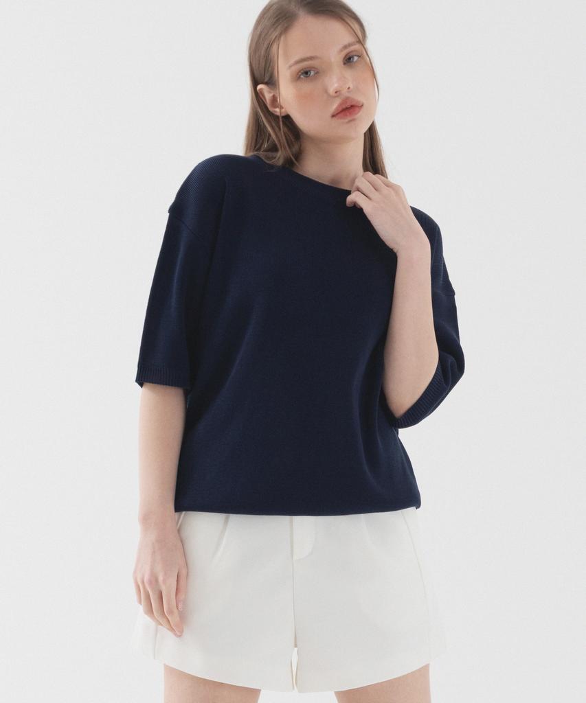 PIANER Classic Round Neck Short Sleeve Knit (Navy)